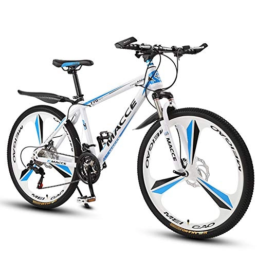 Mountainbike : LOISK 26 Zoll Offroad Mountainbikes Freizeitradfahren Rennrad Fitness im Freien Doppelscheibenbremse Rahmen aus kohlenstoffhaltigem Stahl Gabel, White Blue, 24 Speed
