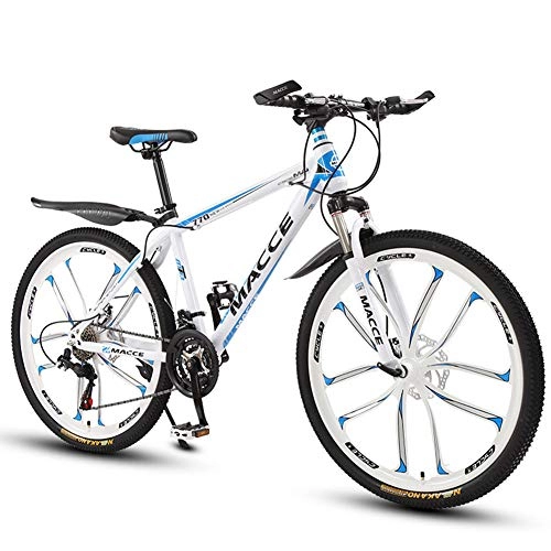 Mountainbike : LOISK Mountainbike Fitness im Freien Freizeitradfahre, Trail Bike aus Kohlenstoffstahl, 21 / 24 / 27 Gang Fahrrad MTB Getriebe mit Doppelscheibenbremsen, White Blue, 24 Speed