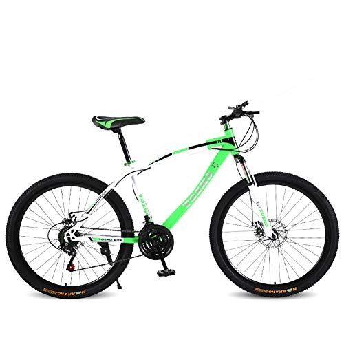 Mountainbike : LOISK Mountainbikes 26 inch Outroad Mountainbike MTB Fahrräder mit Vollfederung aus Kohlenstoffstahl Speichenrad Doppelscheibenbremsen, Grün, 24 Speed