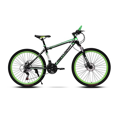 Mountainbike : LRHD Mountainbike hochgekohlt Stahlrahmen Fahrrad-Gabel Federung 3 Speichen-Rder Doppelscheibenbremse Rennrad 24 / 26 Zoll MTB Bike Rennrad Outdoor Radfahren, 21 Speed (Grn) (Gre : L)