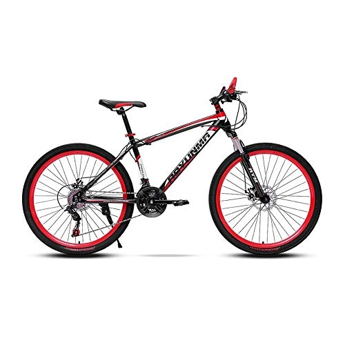 Mountainbike : LRHD Mountainbike hochgekohlt Stahlrahmen Fahrrad-Gabel Federung 3 Speichen-Rder Doppelscheibenbremse Rennrad 24 / 26 Zoll MTB Bike Rennrad Outdoor Radfahren, 21 Speed (Red) (Gre : L)