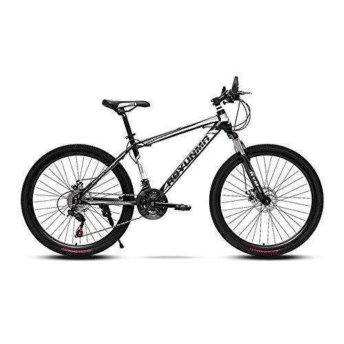 Mountainbike : LRHD Mountainbike hochgekohlt Stahlrahmen Fahrrad-Gabel Federung 3 Speichen-Rder Doppelscheibenbremse Rennrad 24 / 26 Zoll MTB Bike Rennrad Outdoor Radfahren, 21 Speed (Schwarz) (Gre : L)