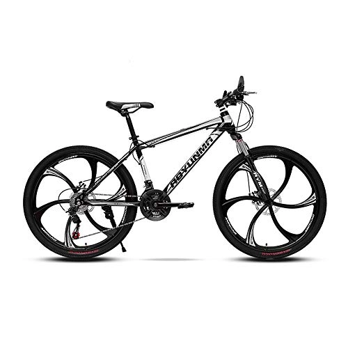 Mountainbike : LRHD Mountainbike hochgekohlt Stahlrahmen Fahrrad-Gabel Federung 6 Messer Rder Doppelscheibenbremse Rennrad 24 / 26 Zoll MTB Bike Rennrad Outdoor Radfahren, 21 Speed (Schwarz und Grau) (Gre : L)