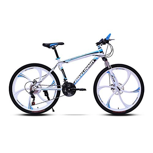 Mountainbike : LRHD Mountainbike hochgekohlt Stahlrahmen Fahrrad-Gabel Federung 6 Messer Rder Doppelscheibenbremse Rennrad 24 / 26 Zoll MTB Bike Rennrad Outdoor Radfahren, 21 Speed (wei und blau)
