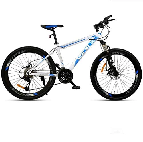 Mountainbike : LUO Fahrrad, Erwachsenen-Mountainbike, Doppelscheibenbremse / Rahmenrahmen aus kohlenstoffhaltigem Stahl, Strand-Schneemobilfahrrad, 24-Zoll-Räder, Blau, 27-Gang