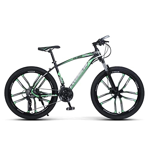 Mountainbike : LZZB 26" Mountainbike Fahrrad für Erwachsene Karbonstahlrahmen mit Scheibenbremse und abschließbarer Federgabel / Grün / 21 Gänge