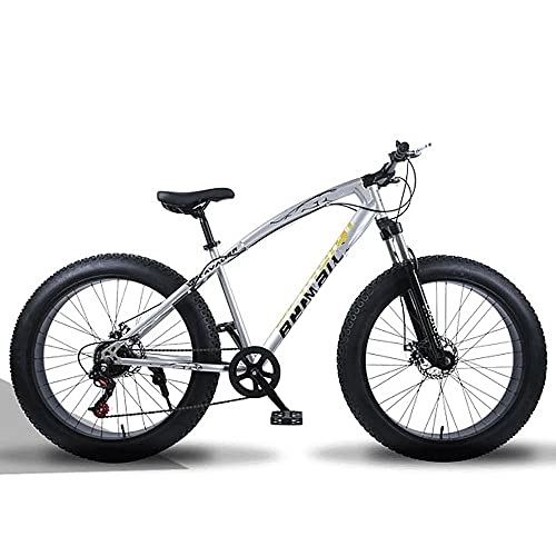 Mountainbike : MADELL Bikes Mountainbike, Dickes Rad Mountainbike, Speed Bicycle, Adult Fat Tire Mountain Trail Bike, Hoch Kohlenstoffhaltiges Stahlrahmen Dual Full Suspension Dual Discbrems / Silber / 26Inch 27Speed