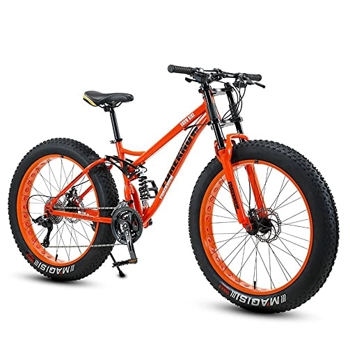 Mountainbike : MADELL Fahrräder Dicke Rad Premium Mountainbike - Erwachsener Fat -Reifenpfad Für Jungen, Mädchen, Männer Und Frauengeschwindigkeitsgeschwindigkeit, Hoher Kohlenstoffstahlrahmen / Orange / 26Inch 27Spee