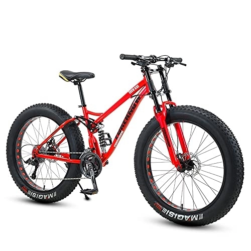 Mountainbike : MADELL Fahrräder Dicke Rad Premium Mountainbike - Erwachsener Fat -Reifenpfad Für Jungen, Mädchen, Männer Und Frauengeschwindigkeitsgeschwindigkeit, Hoher Kohlenstoffstahlrahmen / Rot / 24 -Zoll 27Speed
