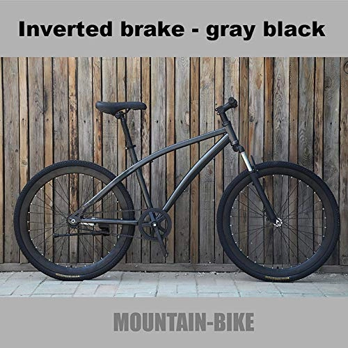 Mountainbike : MOBDY 26 Zoll Rennrad Fixed Gear Stoßdämpfer Fahrrad Farbe Retro Student Fahrradbremse / Doppelscheibenbremse Adult-Grey schwarz (155cm-185cm)