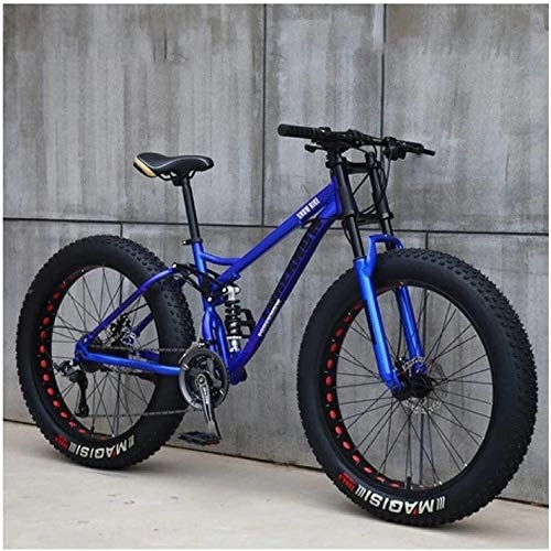 Mountainbike : Mountain Bikes, Fahrrad, 26 Zoll, 21 Geschwindigkeiten, High Carbon Stahl, Leichtgewicht, Strand, Sport Bike, Dual-Suspension, Doppelscheibenbremse, Fat Tire Bike, (Color : Blue)