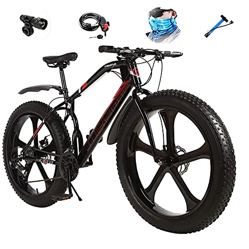 Mountainbike : Mountainbike, Fahrrad 26 Zoll Junge Erwachsene Mountain Trail Bike 21-Gang-Fahrrad Rahmen Aus Karbonstahl, 4.0" Schnee-Reifen Doppelte Scheibenbremse-Black