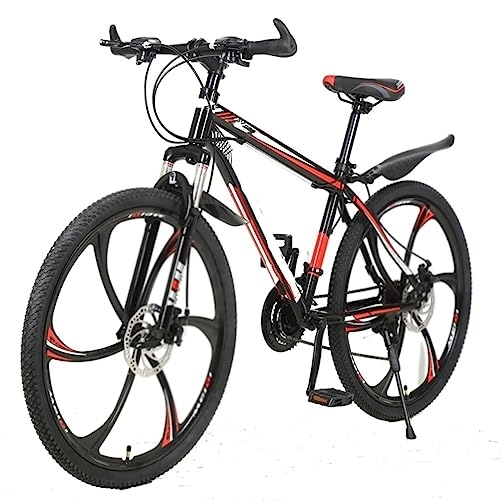 Mountainbike : Mountainbike für Erwachsene, 26-Zoll- und 24-Zoll-Fahrrad mit Variabler Geschwindigkeit und Doppelscheibenbremse, Rahmen aus Kohlenstoffstahl, Geschwindigkeit 21 / 24 / 27 / 30 (Black red 24)