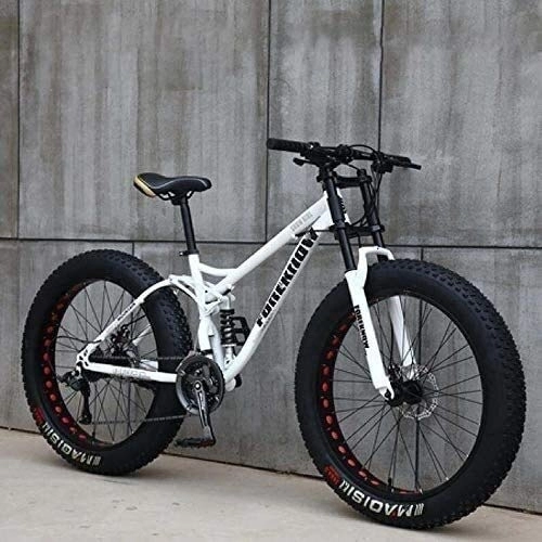 Mountainbike : Mountainbike für Erwachsene, 61 cm (24 Zoll), Fat Tire Hardtail-Mountainbike, Doppelfederung und Federgabel für jedes Gelände (Farbe: Weiß, Größe: 24 Gänge)