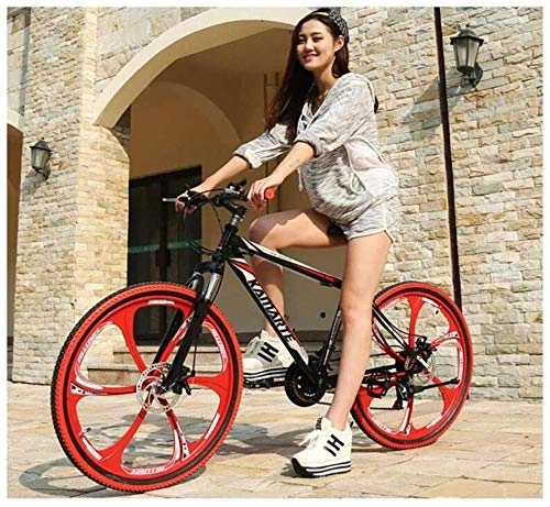 Mountainbike : Mountainbike-Unisex-Federung Mountainbike mit Variabler Geschwindigkeit 26-Zoll-Integralrad, ultraleichte Doppelscheibenbremse mit hohem Kohlenstoffstahl-Unterschiedliche Geschwindigkeit_Schwarz Rot