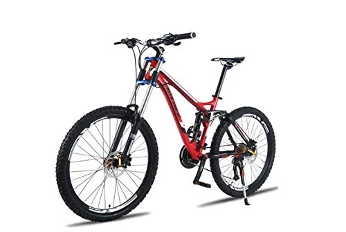 Mountainbike : Mountainbike Unisex Mountainbike, 26-Zoll-Aluminiumlegierungsrahmen, 24 / 27-Gang-MTB-Fahrrad mit Doppelfederung und Doppelscheibenbremse, rot, 24-Gang
