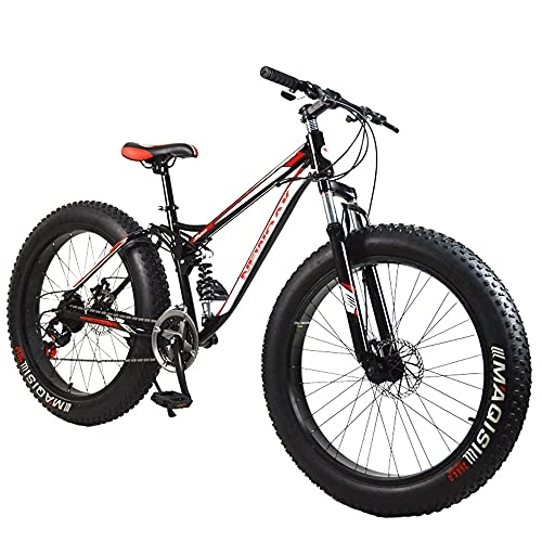Mountainbike : MSG ZY Mountain Bike, Rahmen aus kohlenstoffhaltigem Stahl, 26"x 17" verbreiterte Reifen, 21 Geschwindigkeiten | All-Terrain-Fahrrad, MTB-Fahrrad mit doppelter Federungs Doppelscheibenbremse