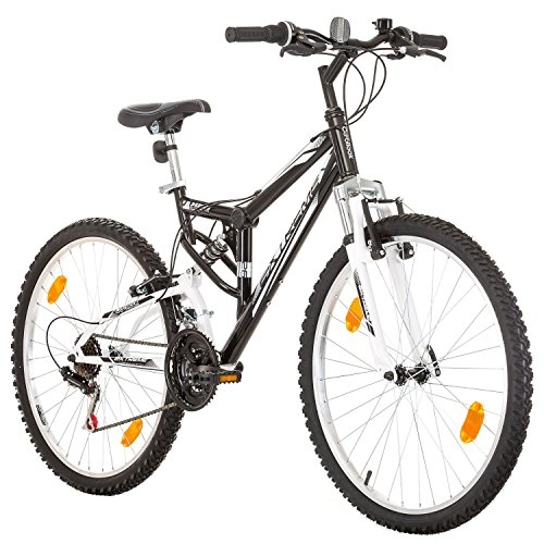 Mountainbike : Multibrand Distribution Probike Extreme 26 Zoll Fahrrad Mountainbike Vollfederung Shimano 18 Gang Herren-Fahrrad, Damen-Fahrrad, Jungen-Fahrrad Mädchen-Fahrrad, geeignet ab 155 – 180 cm (Schwarz)