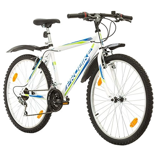 Mountainbike : Multibrand PROBIKE 26 Zoll Mountainbike Shimano 18 Gang, Herren-Fahrrad & Jungen-Fahrrad, geeignet ab 165-183 cm (Weiß+Kotflügel)