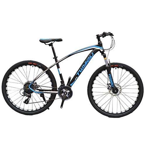 Mountainbike : MUYU Carbon Stahlrahmen Mountainbike 26-Zoll-Räder mit Scheibenbremsen 21-Gang, Blue