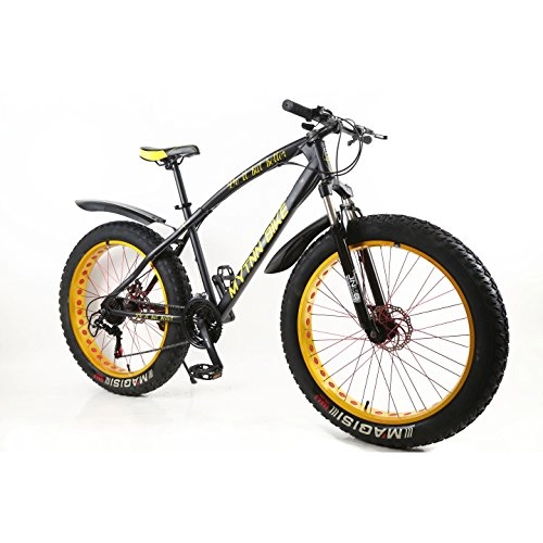 Mountainbike : MYTNN Fatbike 26 Zoll 21 Gang Shimano Fat Tyre 2020 Mountainbike 47 cm RH Snow Bike Fat Bike (Schwarze Rahmen / Golde Felgen)