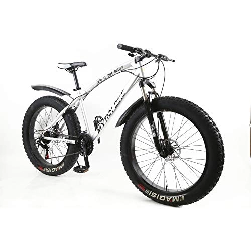 Mountainbike : MYTNN Fatbike 26 Zoll 21 Gang Shimano Fat Tyre 2020 Mountainbike 47 cm RH Snow Bike Fat Bike (Silber Rahmen / Schwarze Felgen)