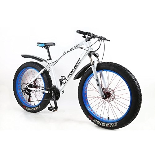 Mountainbike : MYTNN Fatbike 26 Zoll 21 Gang Shimano Fat Tyre 2020 Mountainbike 47 cm RH Snow Bike Fat Bike (Weiße Rahmen / Blaue Felgen)