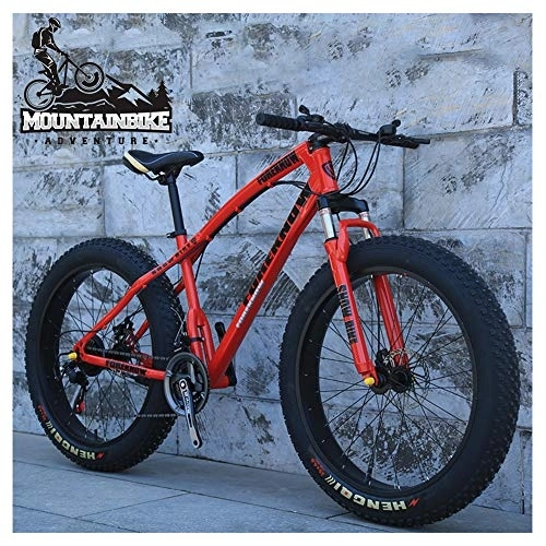 Mountainbike : NENGGE 20 Zoll Mountainbike Fette Reifen Fahrräder für Damen, Mädchen Hardtail MTB mit Gabelfederung & Scheibenbremsen, Rahmen aus Kohlenstoffstahl, Rot, 24 Speed