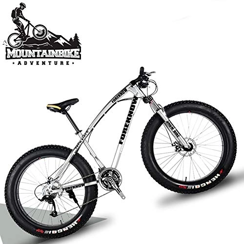 Mountainbike : NENGGE 20 Zoll Mountainbike Fette Reifen Fahrräder für Damen, Mädchen Hardtail MTB mit Gabelfederung & Scheibenbremsen, Rahmen aus Kohlenstoffstahl, Silber, 27 Speed