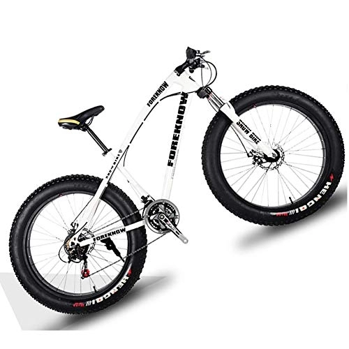 Mountainbike : NENGGE 20 Zoll Mountainbike Fette Reifen Fahrräder für Damen, Mädchen Hardtail MTB mit Gabelfederung & Scheibenbremsen, Rahmen aus Kohlenstoffstahl, Weiß, 27 Speed
