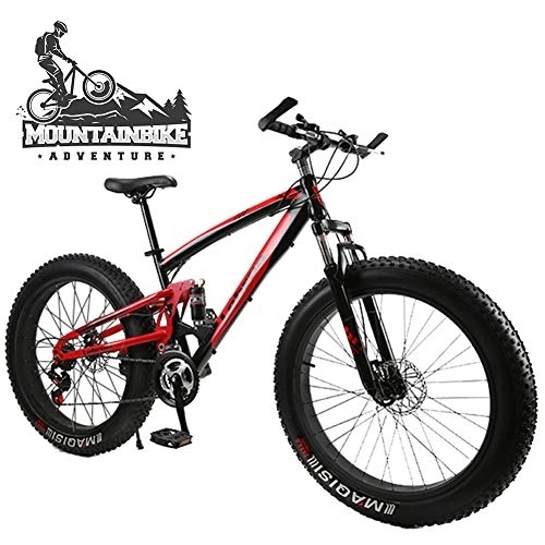 Mountainbike : NENGGE 26 & 24 Zoll MTB Vollfederung für Erwachsenen Herren Damen, Fette Reifen Fahrräder Mountainbike mit Scheibenbremsen, Rahmen aus Kohlenstoffstahl, Schwarz, 26 Inch 30 Speed