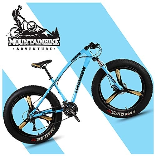 Mountainbike : NENGGE 26 Zoll Hardtail MTB mit Gabelfederung Scheibenbremsen, Erwachsenen Herren Damen Mountainbike, Unisex Fette Reifen Fahrräder Rahmen aus Kohlenstoffstahl, Blue 3 Spoke, 24 Speed