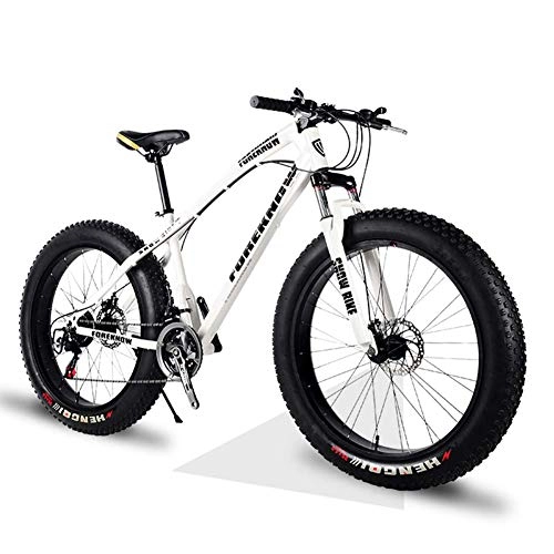 Mountainbike : NENGGE 26 Zoll Hardtail MTB mit Gabelfederung Scheibenbremsen, Erwachsenen Herren Damen Mountainbike, Unisex Fette Reifen Fahrräder Rahmen aus Kohlenstoffstahl, White Spoke, 24 Speed