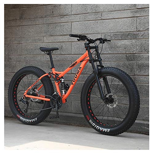 Mountainbike : NENGGE 26 Zoll Mountainbike, Erwachsenen Jugend Hardtail MTB, Rahmen aus Kohlenstoffstahl, Großer Reifen Vollfederung Mountain Bike, Orange, 21 Speed