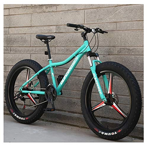 Mountainbike : NENGGE 26 Zoll Mountainbike, Rahmen aus Kohlenstoffstahl Fette Reifen Fahrrad, Jungen Mädchen Erwachsenen Hardtail MTB, Fahrrad mit Scheibenbremsen, Blau, 21 Speed 3 Spoke
