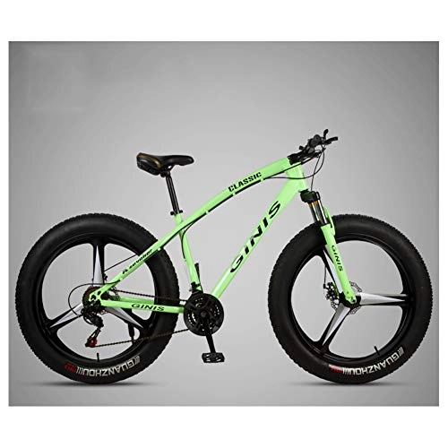 Mountainbike : NENGGE 26 Zoll Mountainbike, Rahmen aus Kohlenstoffstahl Hardtail MTB, Zwei Scheibenbremsen Fette Reifen Fahrrad, Damen Erwachsenen Fahrräder, Grün, 24 Speed 3 Spoke