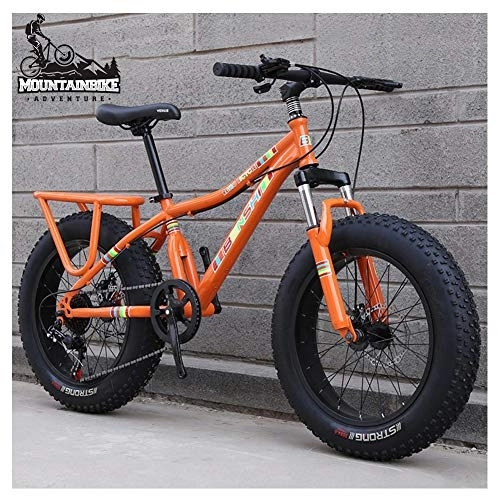 Mountainbike : NENGGE Damen 20 Zoll Hardtail MTB, Mädchen Fette Reifen Mountainbike mit Gabelfederung, Zwei Scheibenbremsen Fahrräder Geeignet ab 130-160 cm, Rahmen aus Kohlenstoffstahl, Orange, 24 Speed