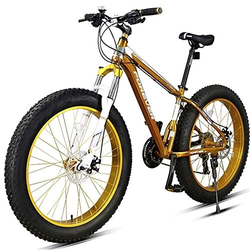 Mountainbike : NENGGE Fahrräder 26 Zoll Fette Reifen Mountainbike für Herren Damen, 27 Gang-Schaltung Hardtail MTB mit Gabelfederung, Zwei Scheibenbremsen & Rahmen aus Aluminiumlegierung, Gold