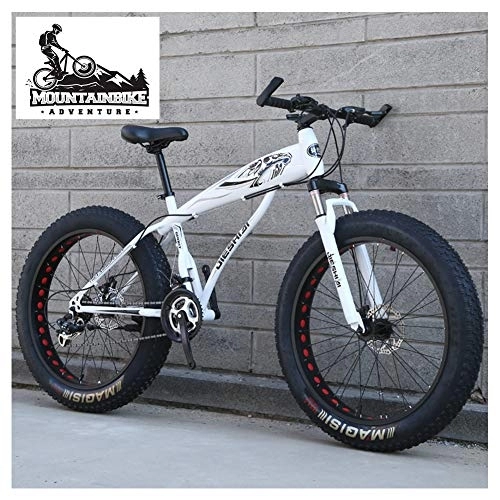 Mountainbike : NENGGE Fette Reifen Hardtail MTB mit Gabelfederung für Erwachsenen Herren Damen, Unisex Jugend Kohlenstoffstahl Fahrräder Mountainbike, Zwei Scheibenbremsen, New White, 26 Inch 24 Speed