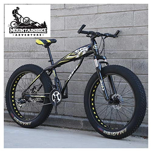 Mountainbike : NENGGE Fette Reifen Hardtail MTB mit Gabelfederung für Erwachsenen Herren Damen, Unisex Jugend Kohlenstoffstahl Fahrräder Mountainbike, Zwei Scheibenbremsen, New yellow1, 26 Inch 21 Speed