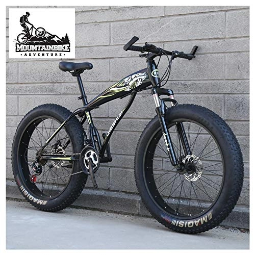 Mountainbike : NENGGE Fette Reifen Hardtail MTB mit Gabelfederung für Erwachsenen Herren Damen, Unisex Jugend Kohlenstoffstahl Fahrräder Mountainbike, Zwei Scheibenbremsen, Yellow2, 26 Inch 24 Speed