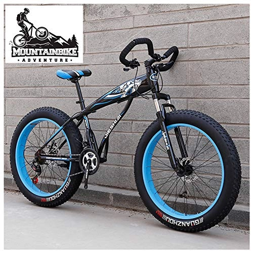 Mountainbike : NENGGE Gabelfederung Fette Reifen Hardtail MTB, Herren Damen Zwei Scheibenbremsen Mountainbike, Erwachsenen Fahrräder Rahmen aus Kohlenstoffstahl, Unisex, Blau, 24 Inch 21 Speed