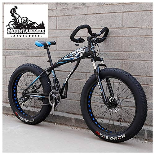 Mountainbike : NENGGE Gabelfederung Fette Reifen Hardtail MTB, Herren Damen Zwei Scheibenbremsen Mountainbike, Erwachsenen Fahrräder Rahmen aus Kohlenstoffstahl, Unisex, New Blue, 26 Inch 7 Speed