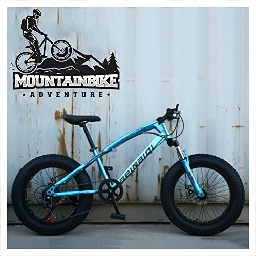 Mountainbike : NENGGE Hardtail MTB 20 Zoll für Damen, Fette Reifen Mädchen Fahrräder Mountainbike mit Gabelfederung & Scheibenbremsen, Rahmen aus Kohlenstoffstahl, Blau, 7 Speed
