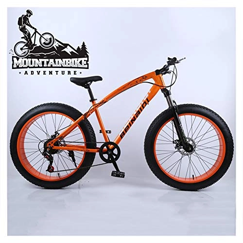 Mountainbike : NENGGE Hardtail MTB 24 Zoll für Erwachsenen Herren und Damen, Fette Reifen Fahrräder Mountainbike mit Gabelfederung & Scheibenbremsen, Rahmen aus Kohlenstoffstahl, Orange, 21 Speed