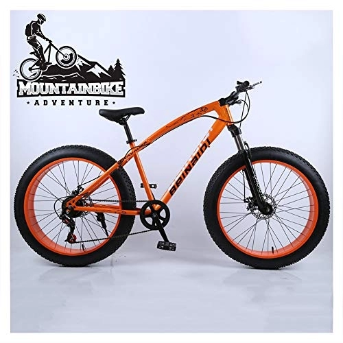 Mountainbike : NENGGE Hardtail MTB 24 Zoll für Erwachsenen Herren und Damen, Fette Reifen Fahrräder Mountainbike mit Gabelfederung & Scheibenbremsen, Rahmen aus Kohlenstoffstahl, Orange, 7 Speed