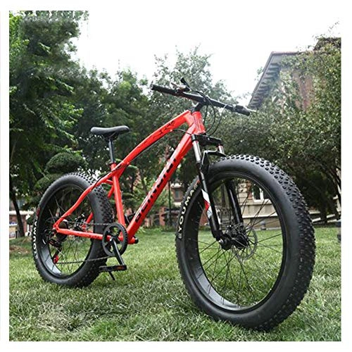 Mountainbike : NENGGE Hardtail MTB 24 Zoll für Erwachsenen Herren und Damen, Fette Reifen Fahrräder Mountainbike mit Gabelfederung & Scheibenbremsen, Rahmen aus Kohlenstoffstahl, Rot, 24 Speed