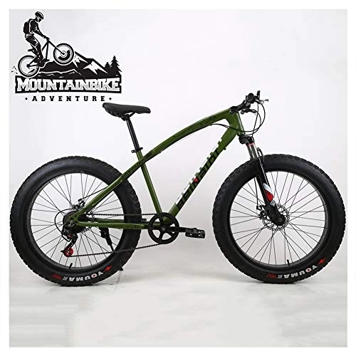 Mountainbike : NENGGE Hardtail MTB 26 Zoll für Herren Damen, Erwachsenen Mountainbike mit Gabelfederung und Scheibenbremsen, Fette Reifen Fahrräder Rahmen aus Kohlenstoffstahl, Green 3, 27 Speed