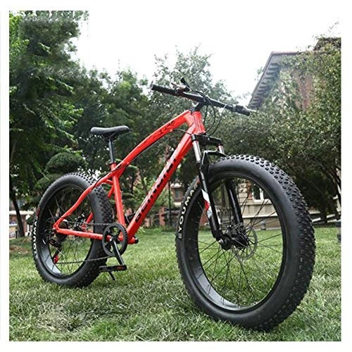 Mountainbike : NENGGE Hardtail MTB 26 Zoll für Herren Damen, Erwachsenen Mountainbike mit Gabelfederung und Scheibenbremsen, Fette Reifen Fahrräder Rahmen aus Kohlenstoffstahl, Rot, 7 Speed