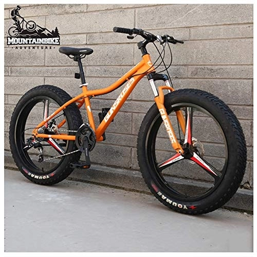Mountainbike : NENGGE Hardtail MTB 26 Zoll mit Gabelfederung für Herren Damen, Erwachsenen Fette Reifen Fahrräder, Scheibenbremsen Mountainbike, Rahmen aus Kohlenstoffstahl, 3 Spoke orange, 24 Speed